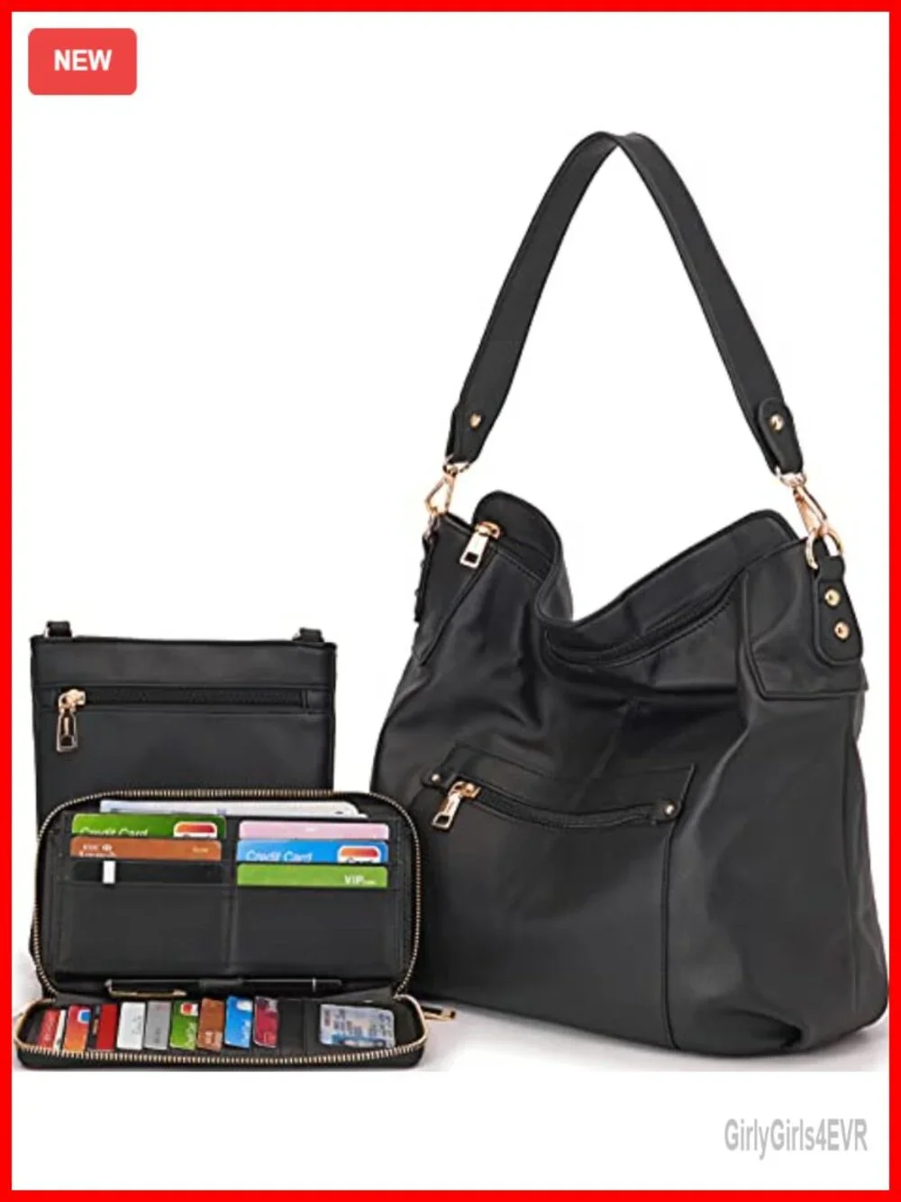 Large Hobo Crossbody Bag Set with Wallet Tote Purse Faux Leather